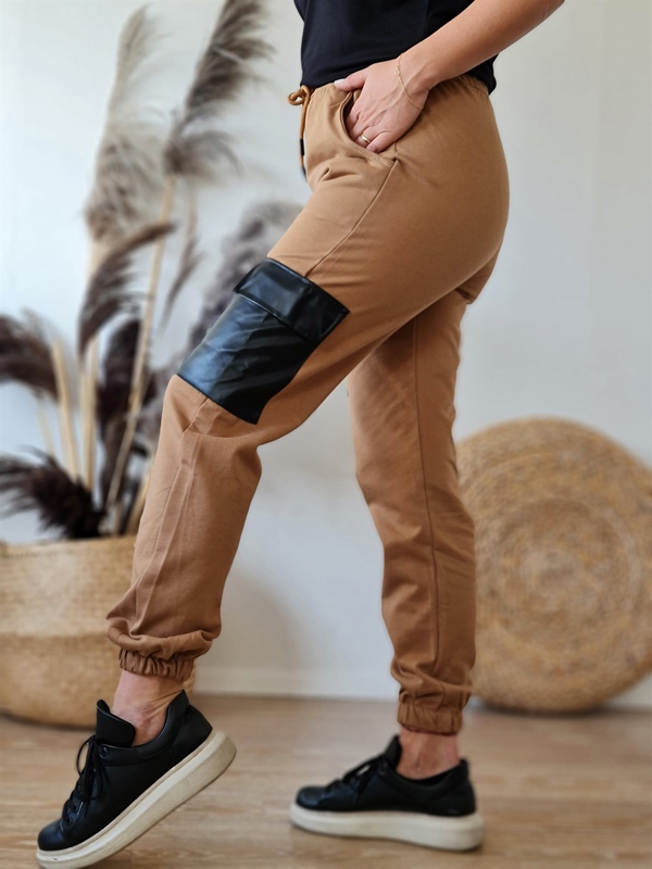FELİX8982 Deri Cepli Şardonlu Camel Eşofman Alt