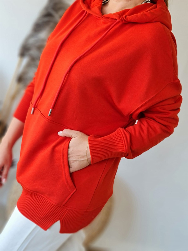 FELİX8986 Triko Detaylı Kapüşonlu Kırmızı Sweatshirt