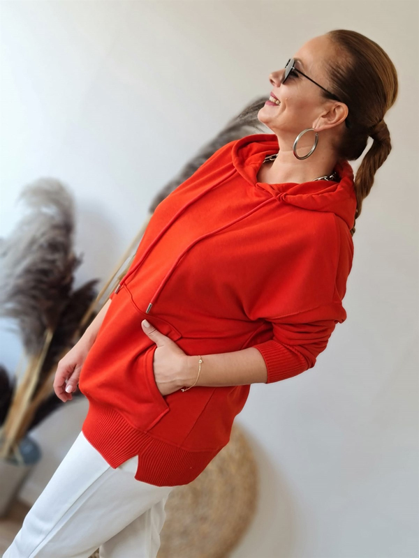 FELİX8986 Triko Detaylı Kapüşonlu Kırmızı Sweatshirt