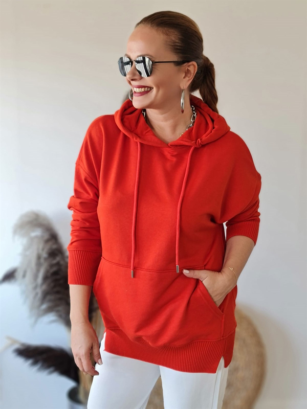 FELİX8986 Triko Detaylı Kapüşonlu Kırmızı Sweatshirt