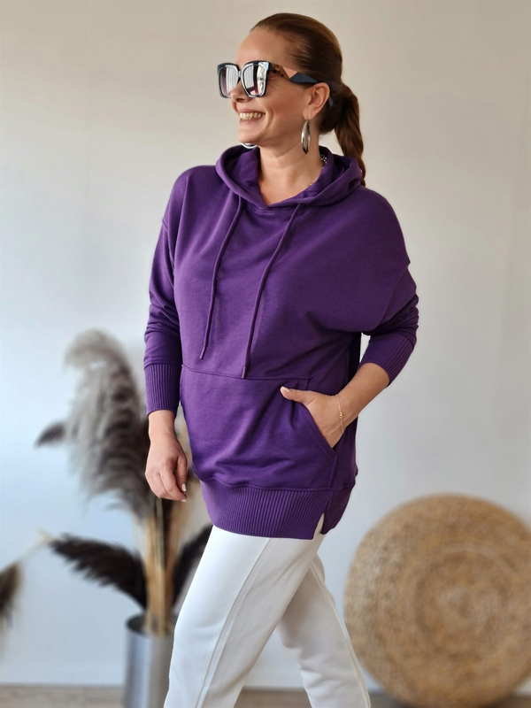 FELİX8989 Triko Detaylı Kapüşonlu Mor Sweatshirt