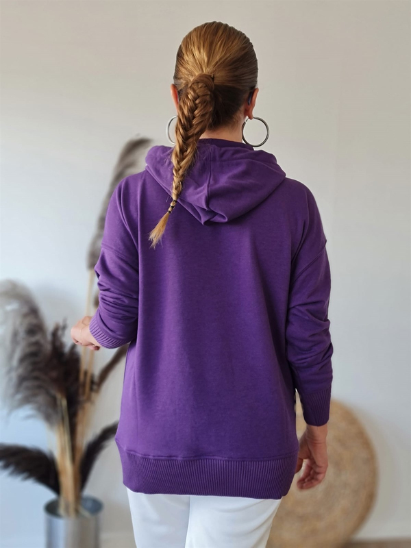 FELİX8989 Triko Detaylı Kapüşonlu Mor Sweatshirt