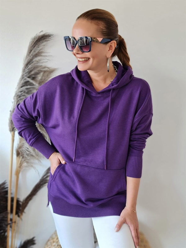 FELİX8989 Triko Detaylı Kapüşonlu Mor Sweatshirt