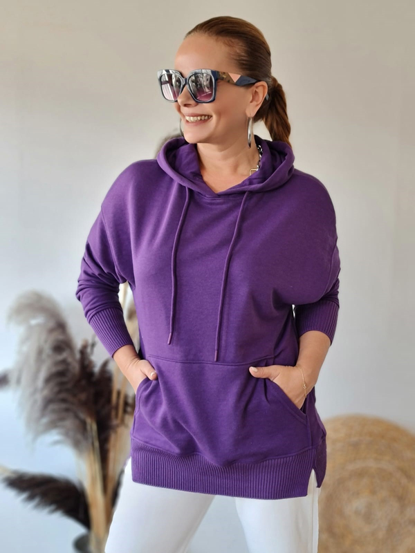 FELİX8989 Triko Detaylı Kapüşonlu Mor Sweatshirt