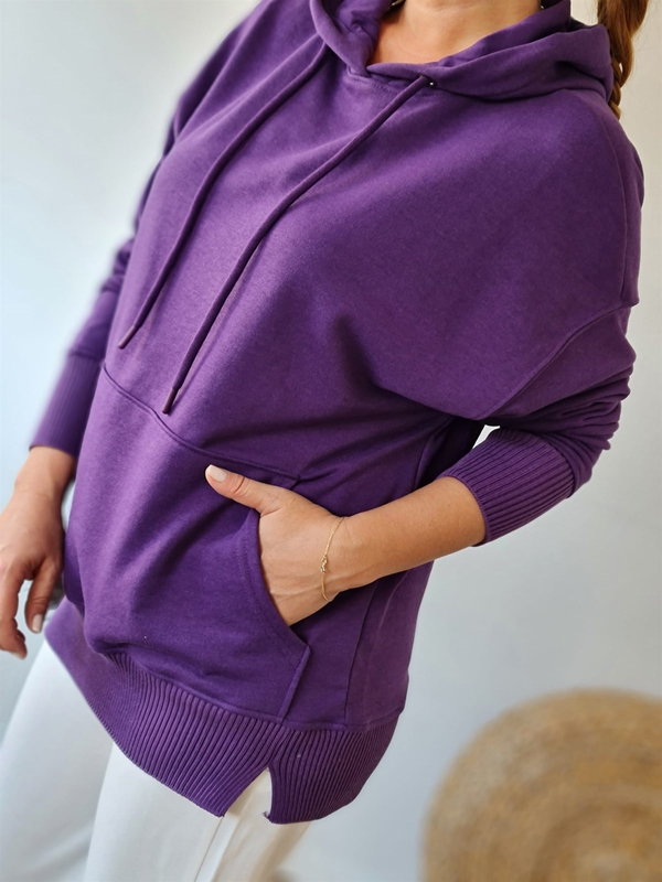 FELİX8989 Triko Detaylı Kapüşonlu Mor Sweatshirt