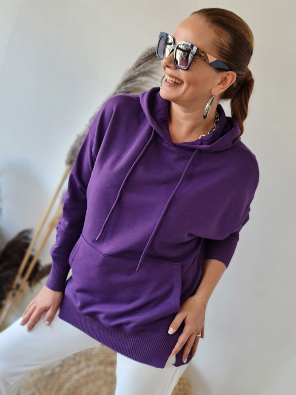 FELİX8989 Triko Detaylı Kapüşonlu Mor Sweatshirt