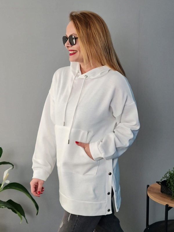 FELİX9269 Yandan Çıt Çıtlı Şardonlu Beyaz Sweatshirt