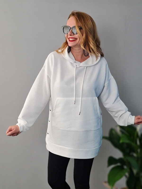 FELİX9269 Yandan Çıt ÇıtlI Şardonlu Beyaz Sweatshirt