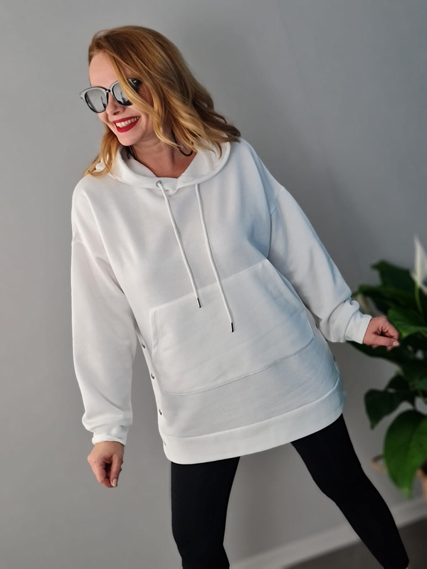 FELİX9269 Yandan Çıt ÇıtlI Şardonlu Beyaz Sweatshirt