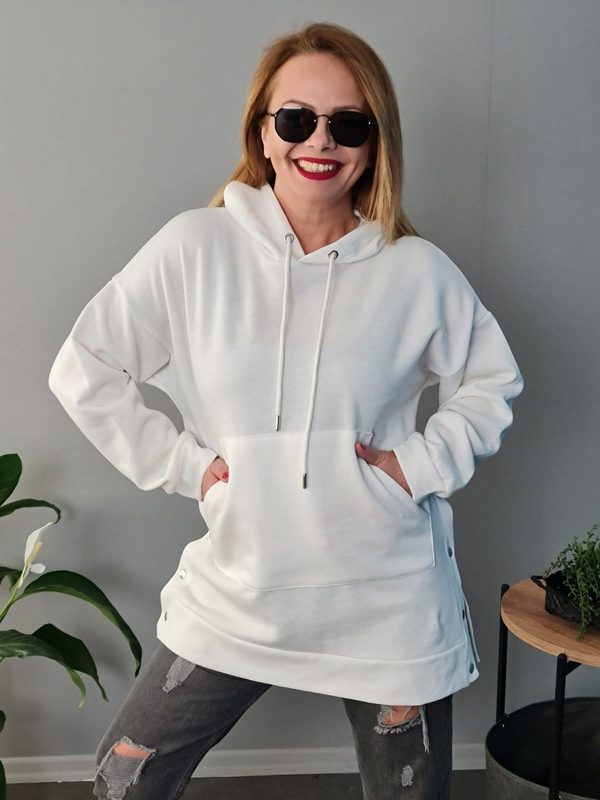 FELİX9269 Yandan Çıt Çıtlı Şardonlu Beyaz Sweatshirt