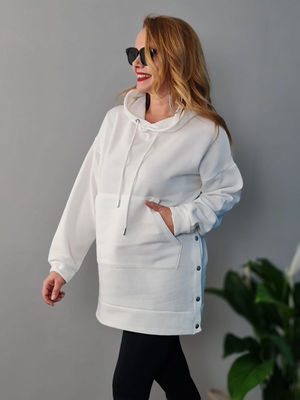 FELİX9269 Yandan Çıt ÇıtlI Şardonlu Beyaz Sweatshirt