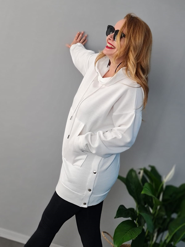 FELİX9269 Yandan Çıt ÇıtlI Şardonlu Beyaz Sweatshirt