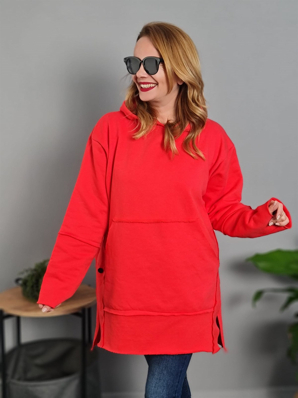 FELİX9341 Ters Dikişli Salaş Kırmızı Sweatshirt