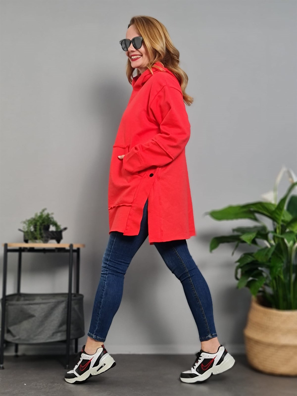 FELİX9341 Ters Dikişli Salaş Kırmızı Sweatshirt