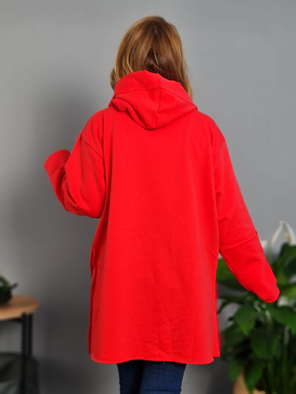 FELİX9341 Ters Dikişli Salaş Kırmızı Sweatshirt