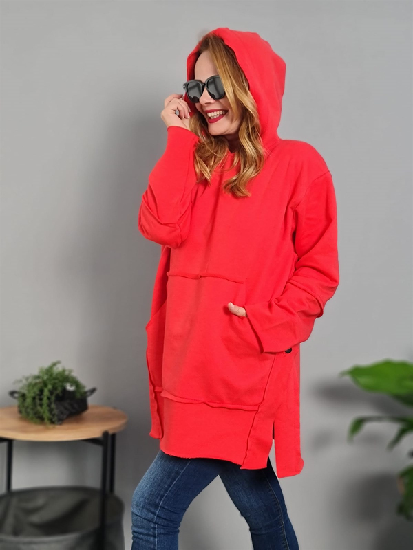 FELİX9341 Ters Dikişli Salaş Kırmızı Sweatshirt