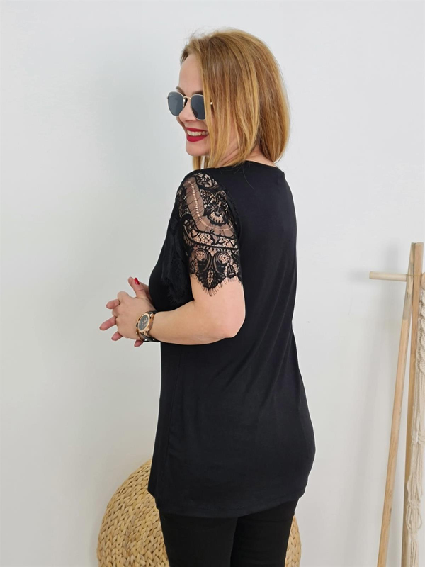 FELİX9964 Omuz Kol Dantelli Siyah Bluz