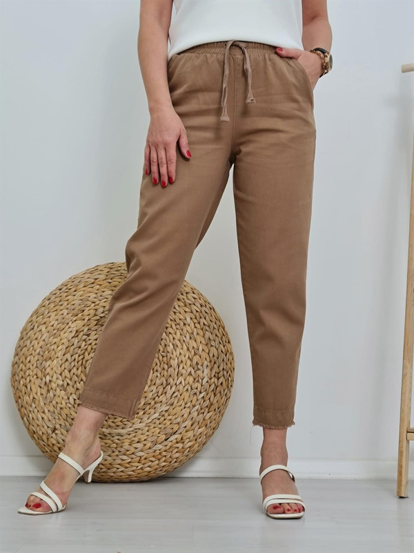 FELİX9972 Bel Lastikli Bilek Paça Püsküllü Camel Pamuk Pantolon