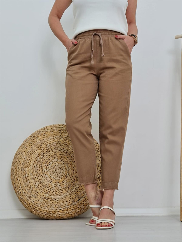 FELİX9972 Bel Lastikli Bilek Paça Püsküllü Camel Pamuk Pantolon