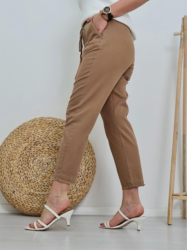 FELİX9972 Bel Lastikli Bilek Paça Püsküllü Camel Pamuk Pantolon