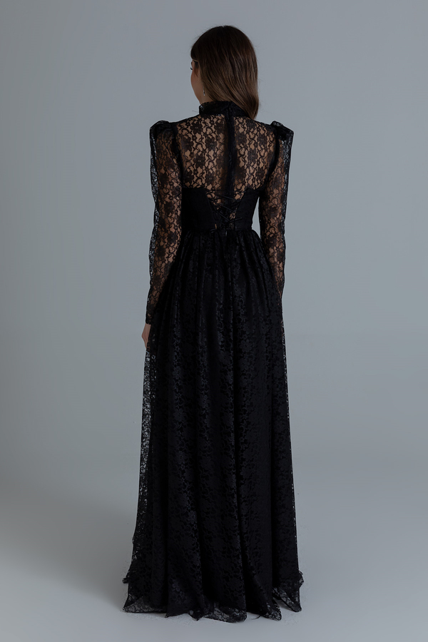 Dantelli Uzun Abiye - SİYAH