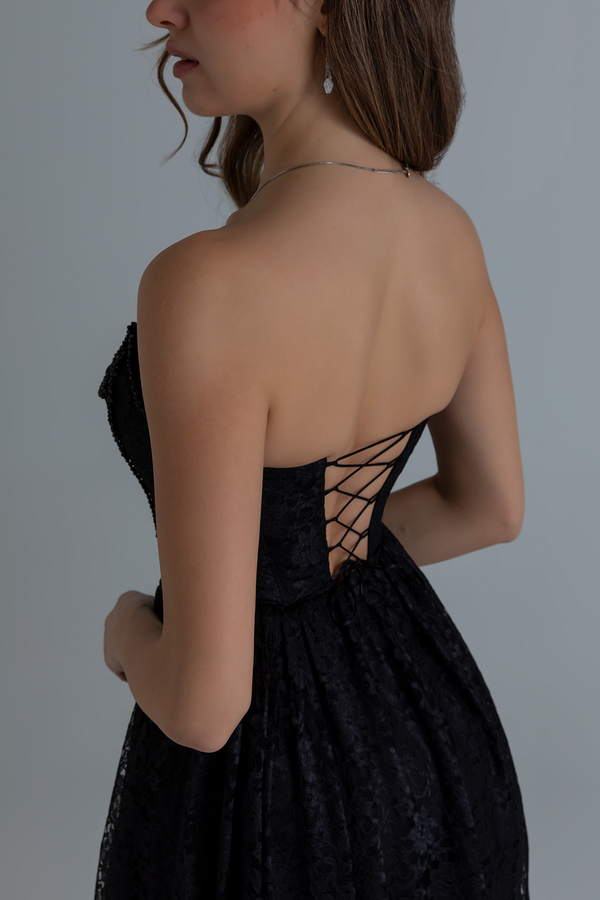 Dantelli Uzun Abiye - SİYAH