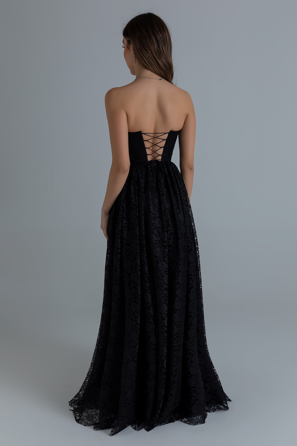 Dantelli Uzun Abiye - SİYAH