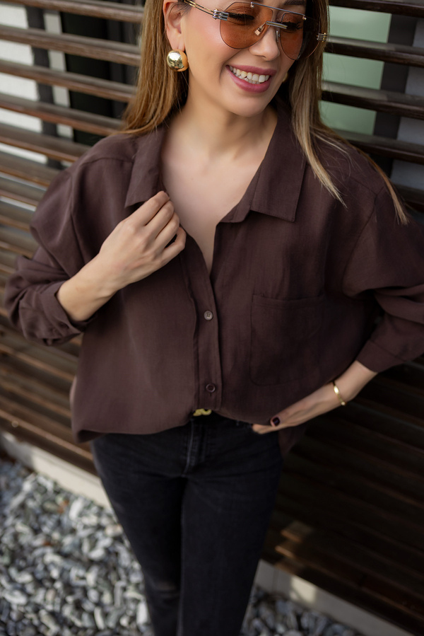 Dokulu Salaş Gömlek - KAHVERENGİ