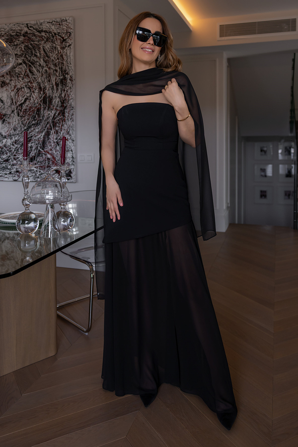 Fularlı Şifon Abiye - SİYAH