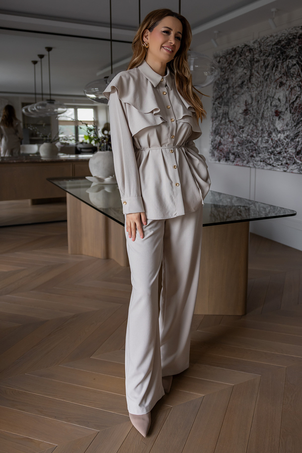 Gold Düğmeli Pelerin Detay Takım - BEJ