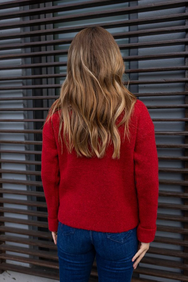 Taş Detay Premium Kazak - KIRMIZI