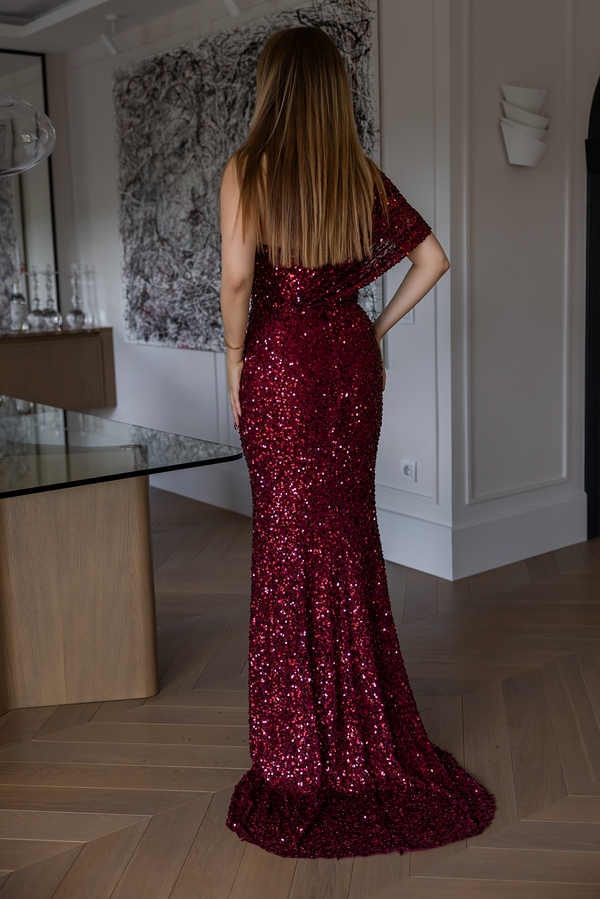 Tek Omuz Pullu Abiye - BORDO