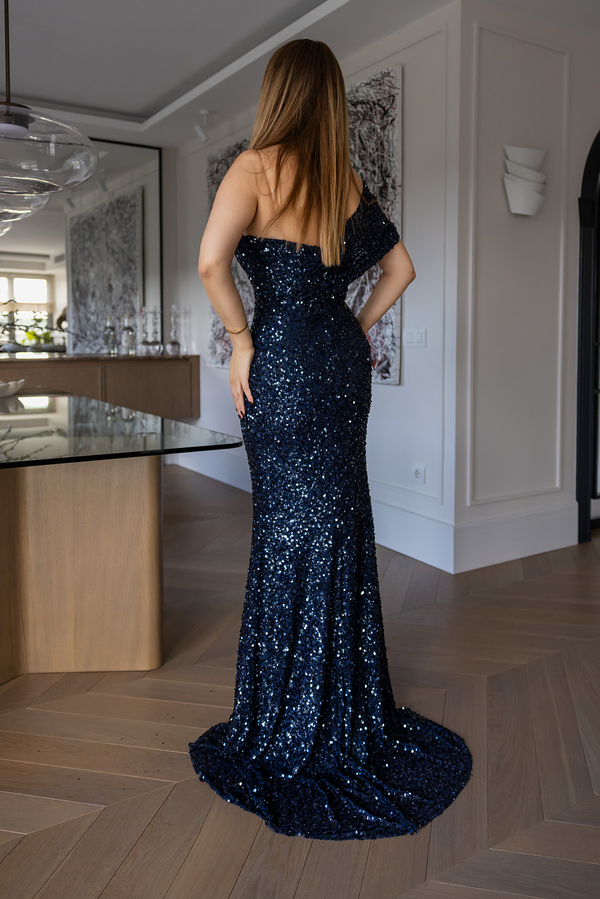 Tek Omuz Pullu Abiye - LACİVERT