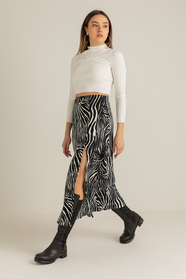 zebra-desenli-yirtmacli-etek-