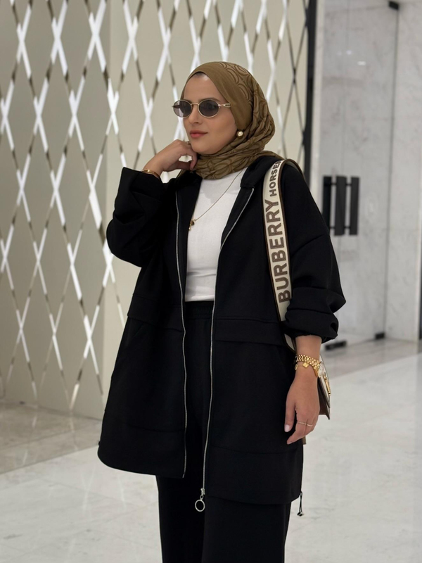 Velvet Modal Kapşonlu İkili Tesettür Takım Siyah
