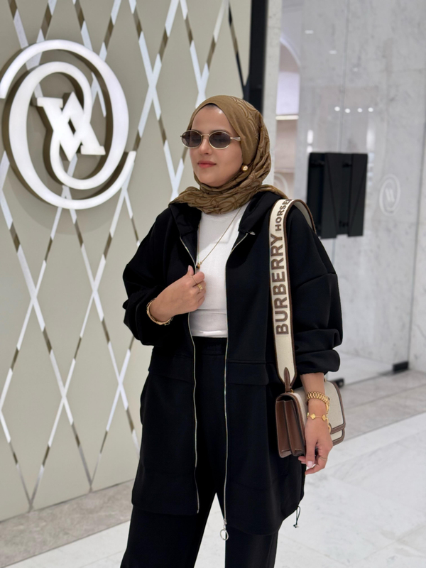 Velvet Modal Kapşonlu İkili Tesettür Takım Siyah