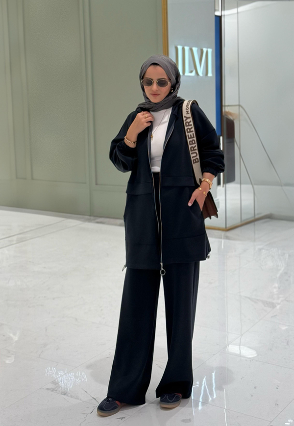 Velvet Modal Kapşonlu İkili Tesettür Takım Antrasitgri