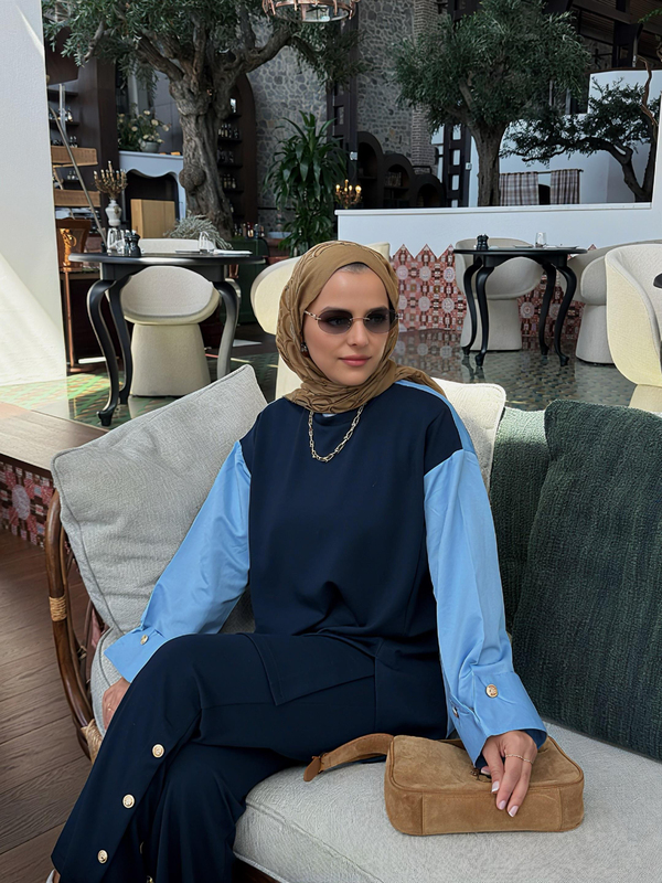 Melora Modal Kumaş Gömlek Detaylı İkili Takım – Lacivert