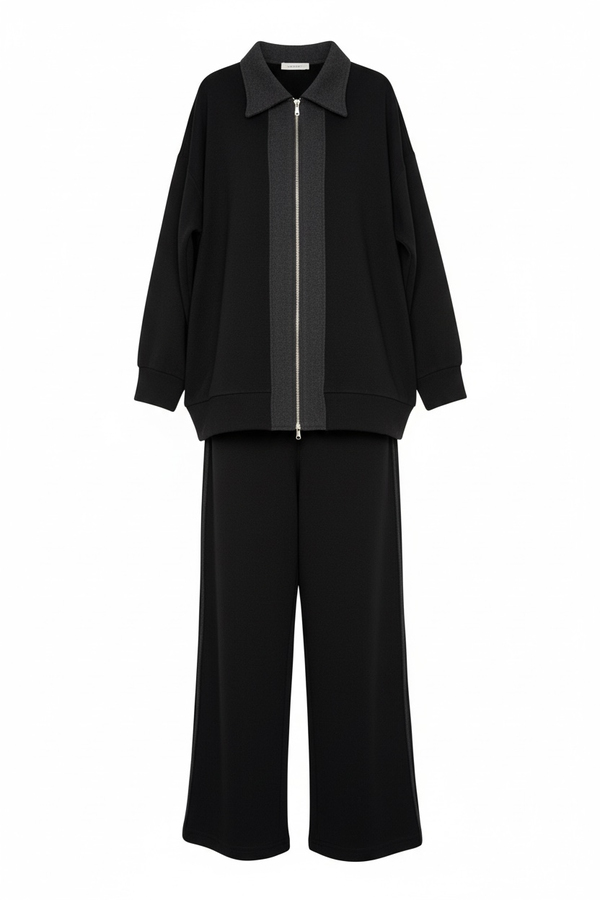 Nordic Selanik- Kaşe Detaylı  Oversize  Takım | Siyah