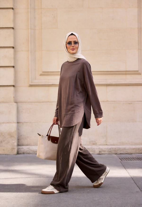 Pike Modal Oversize Pantolonlu Takım-Vizon