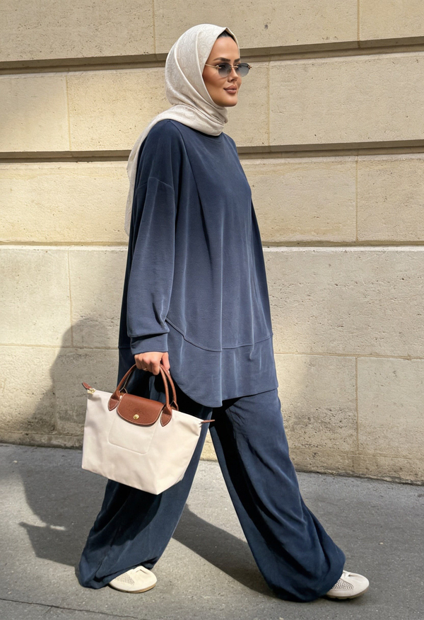 Pike Modal Oversize Pantolonlu Takım-Lacivert