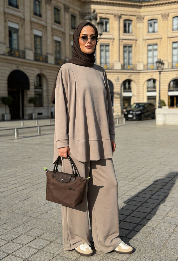 Pike Modal Oversize Pantolonlu Takım-Bej