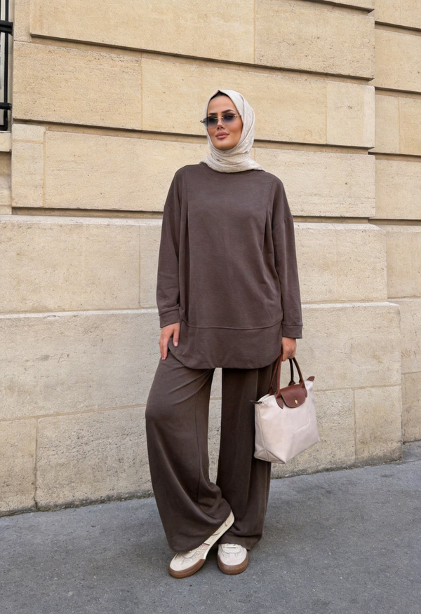 Pike Modal Oversize Pantolonlu Takım-Vizon