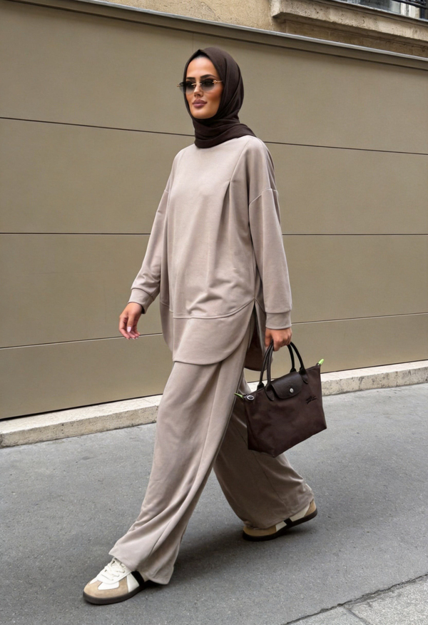 Pike Modal Oversize Pantolonlu Takım-Bej