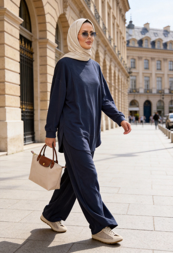 Pike Modal Oversize Pantolonlu Takım-Lacivert