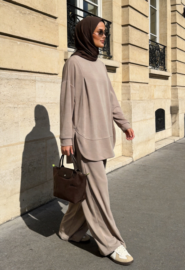 Pike Modal Oversize Pantolonlu Takım-Bej