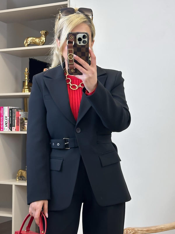 Adrian Kemerli Blazer Ceket SİYAH-23KDIS000060
