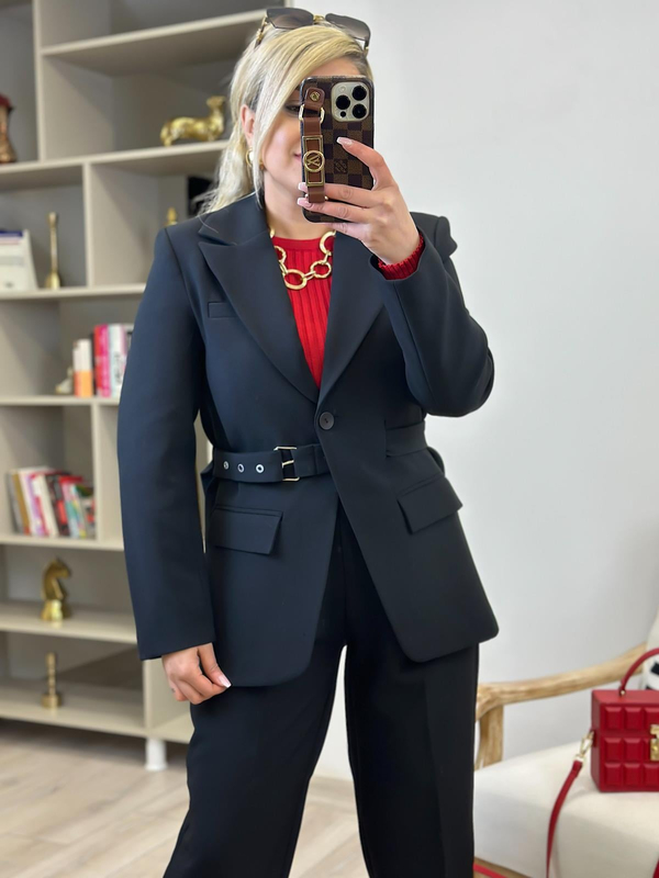 Adrian Kemerli Blazer Ceket SİYAH-23KDIS000060