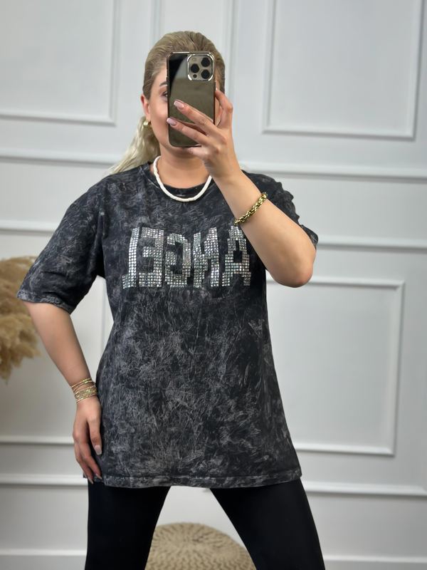 Angel Taşlı Yıkamalı Tshirt FÜME-23YUST000058