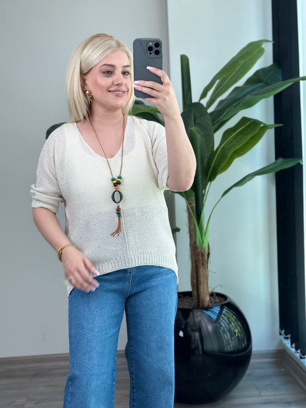 Asimetrik Kesim Triko Bluz BEJ-23MeUST00173